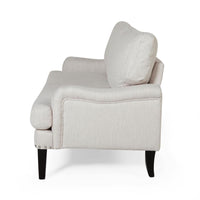 Loveseat with Pillow Back, Nailhead Trim, 67 Inch Wood, Beige Fabric -BM323710
