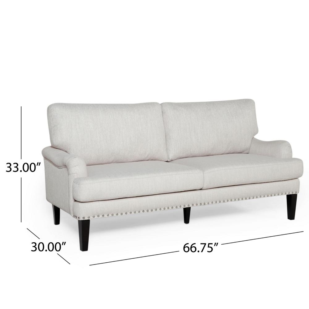 Loveseat with Pillow Back, Nailhead Trim, 67 Inch Wood, Beige Fabric -BM323710