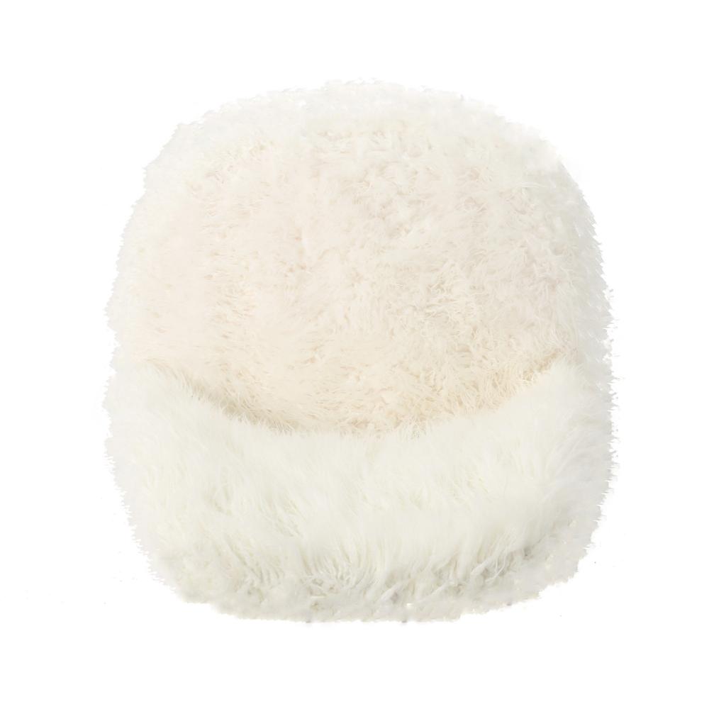 Accent Club Chair, Compact Brown Tapered Wood Legs, White Faux Fur -BM323711