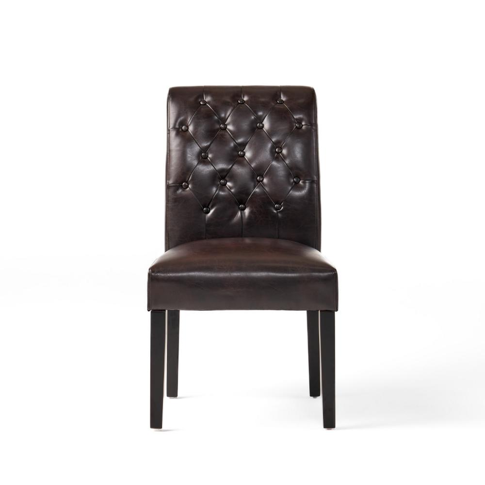Armless Dining Chair, Brown Button Tufted Diamond Stitched Leather -BM323712