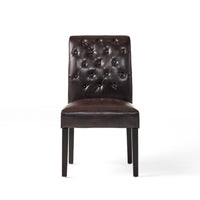 Armless Dining Chair, Brown Button Tufted Diamond Stitched Leather -BM323712
