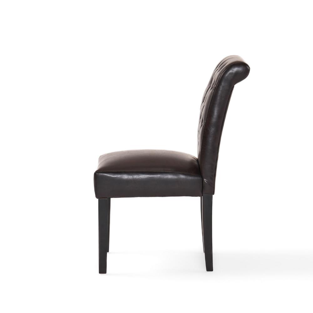 Armless Dining Chair, Brown Button Tufted Diamond Stitched Leather -BM323712