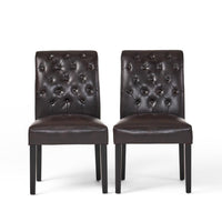 Armless Dining Chair, Brown Button Tufted Diamond Stitched Leather