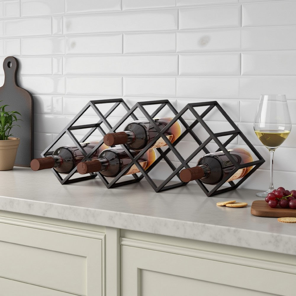 Wine Rack with Diamond Slots, 24 Inch Compact Design, Matte Black -BM323713