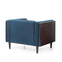 Accent Club Chair, Dark Brown Rubberwood, Navy Blue Button Tufted -BM323714