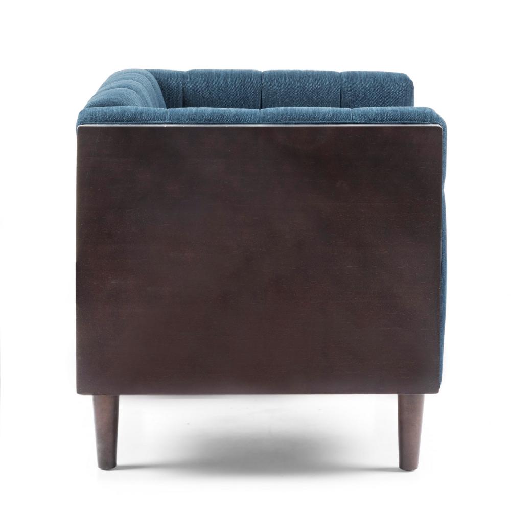 Accent Club Chair, Dark Brown Rubberwood, Navy Blue Button Tufted -BM323714