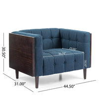Accent Club Chair, Dark Brown Rubberwood, Navy Blue Button Tufted -BM323714
