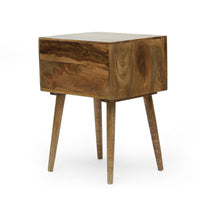 Side End Table, 2 Drawers, Splayed Legs, Natural Brown Mango Wood -BM323715