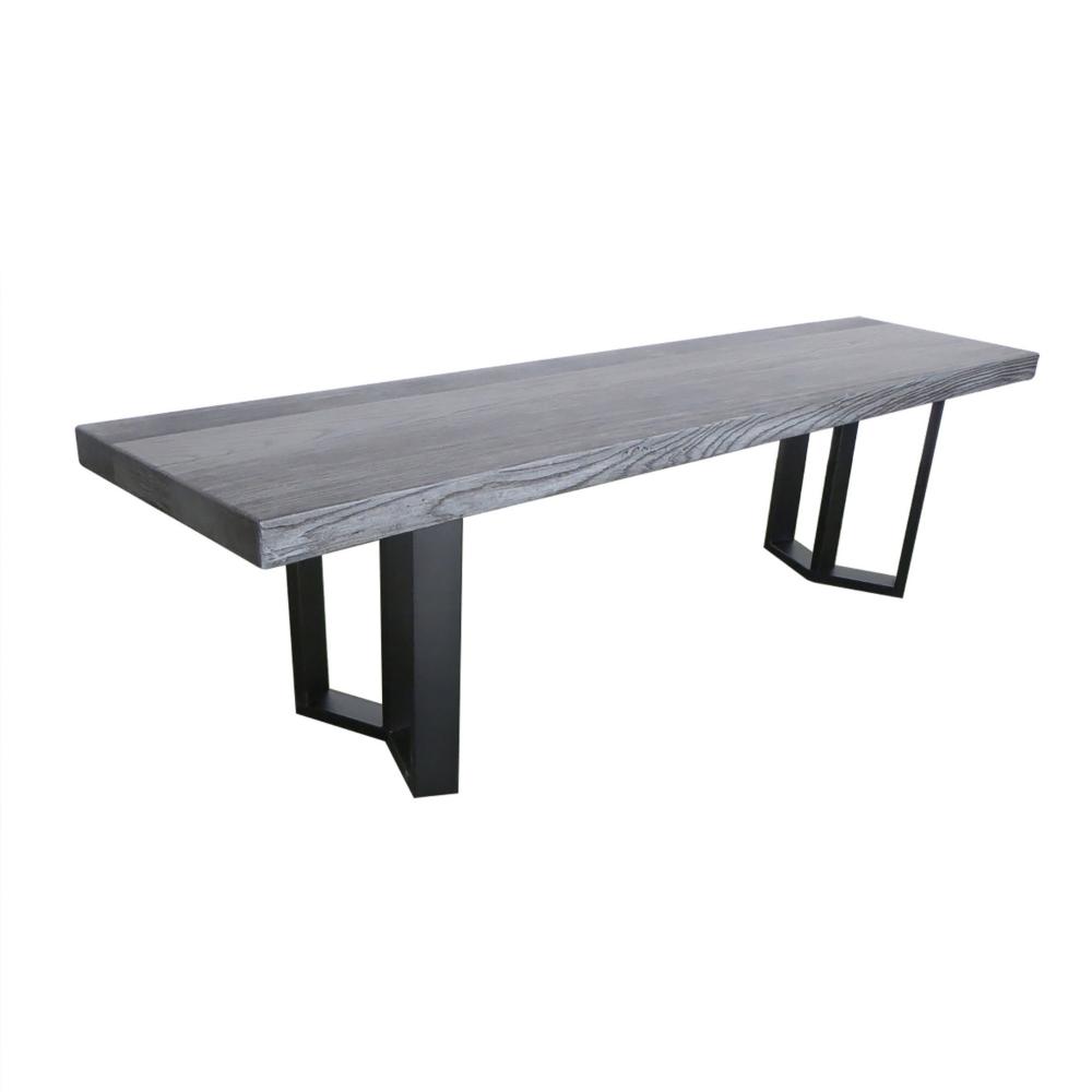 Benny Dining Bench, Modern 66 Inch Rectangular Outdoor Plaid Gray Concrete