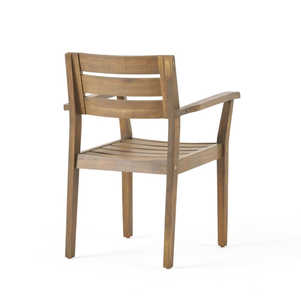 Ambre Dining Chair Set of 2, Slatted Back, Straight Legs, Gray Acacia Wood -BM323717