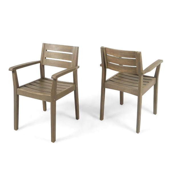 Ambre Dining Chair Set of 2, Slatted Back, Straight Legs, Gray Acacia Wood