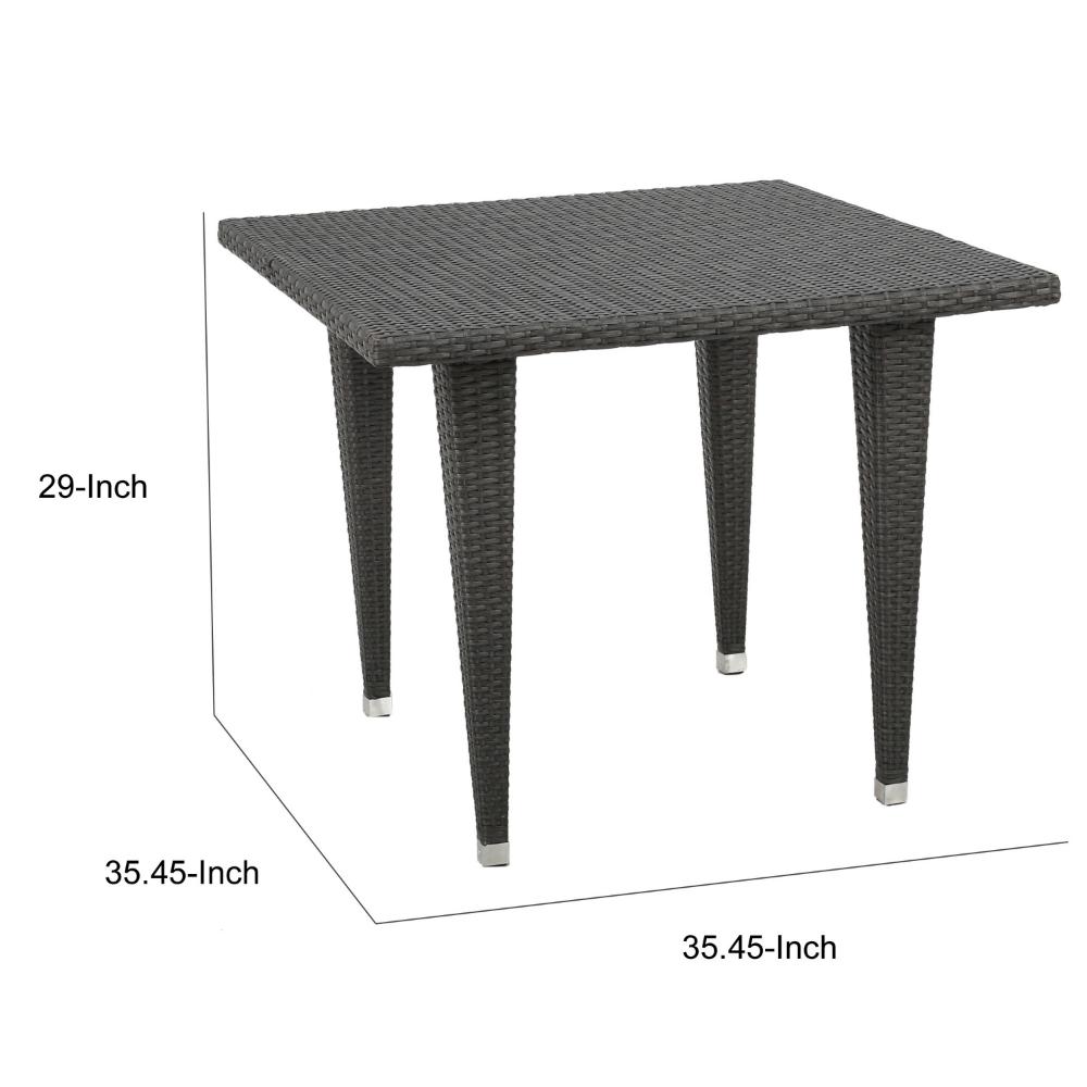 Miny Dining Table, 35 Inch Square Top, Iron, Multi Brown Outdoor Wicker -BM323723