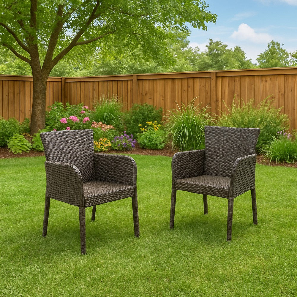 Naya Dining Chair Set of 2, Iron Legs, Multi Brown Outdoor Resin Wicker -BM323724