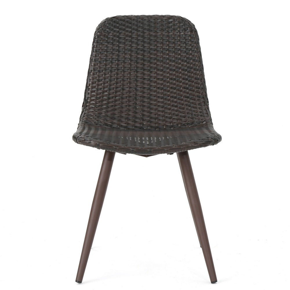 Illa Dining Side Chairs, Set of 2, Brown Angled Legs, Iron, Gray Outdoor Wicker -BM323725