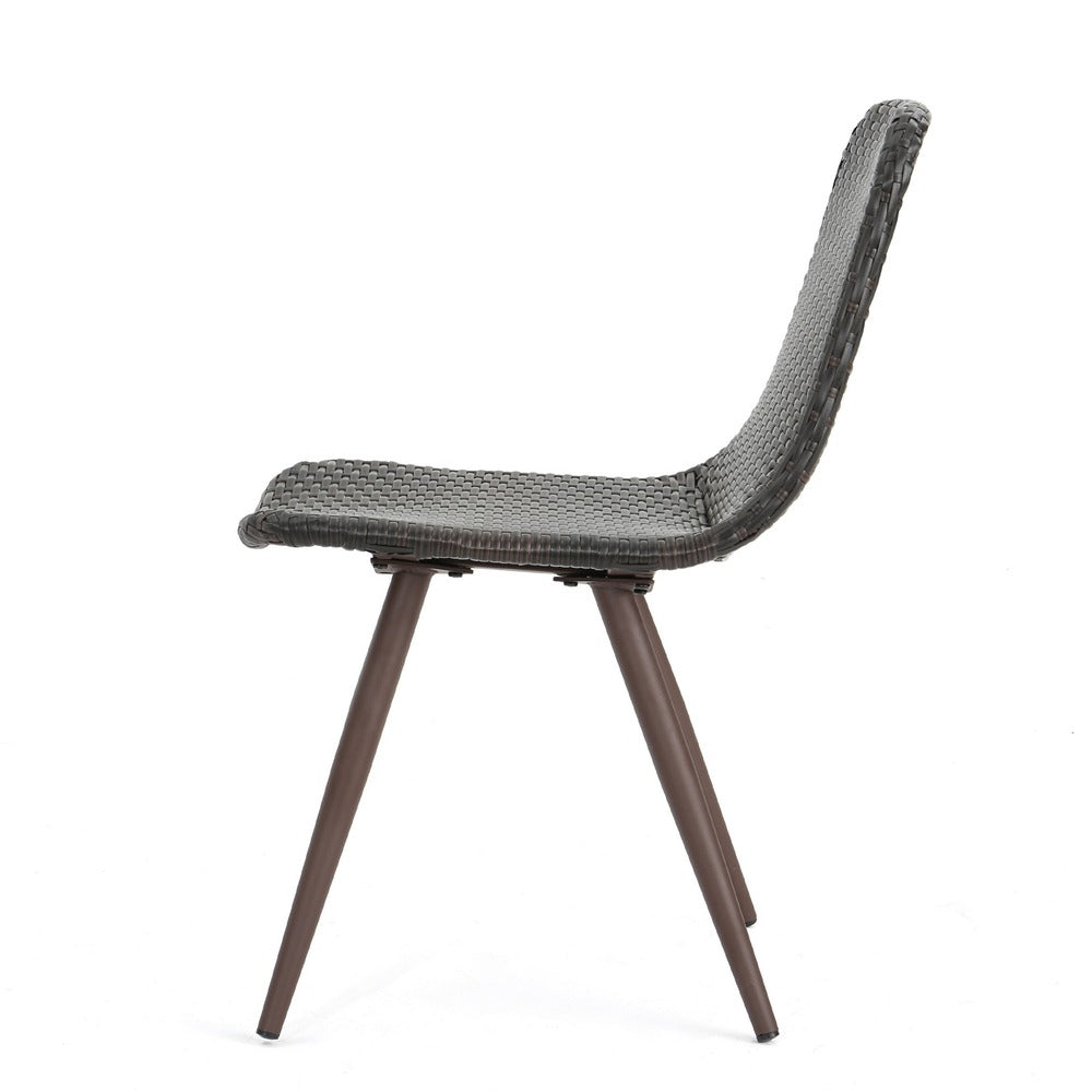 Illa Dining Side Chairs, Set of 2, Brown Angled Legs, Iron, Gray Outdoor Wicker -BM323725
