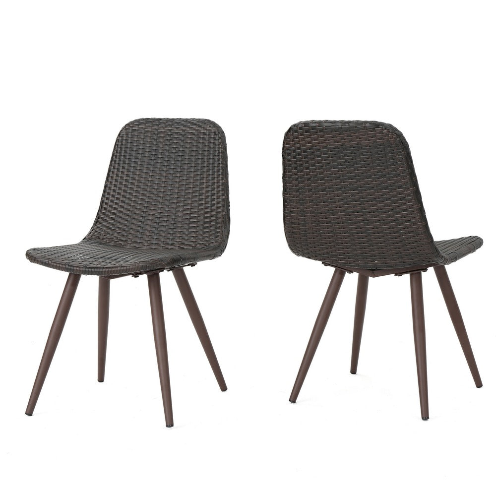 Illa Dining Side Chairs, Set of 2, Brown Angled Legs, Iron, Gray Outdoor Wicker -BM323725