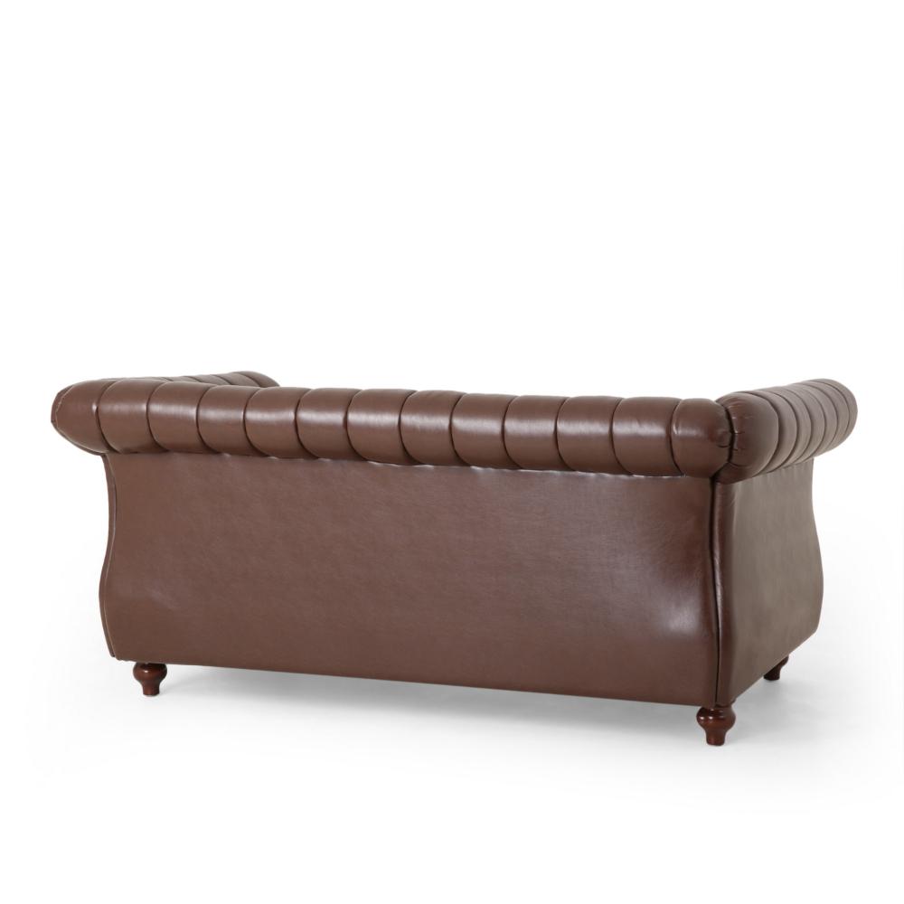 Faye Loveseat, Nailhead Trim, 62 Inch, Channel Stitched Brown Faux Leather -BM323727