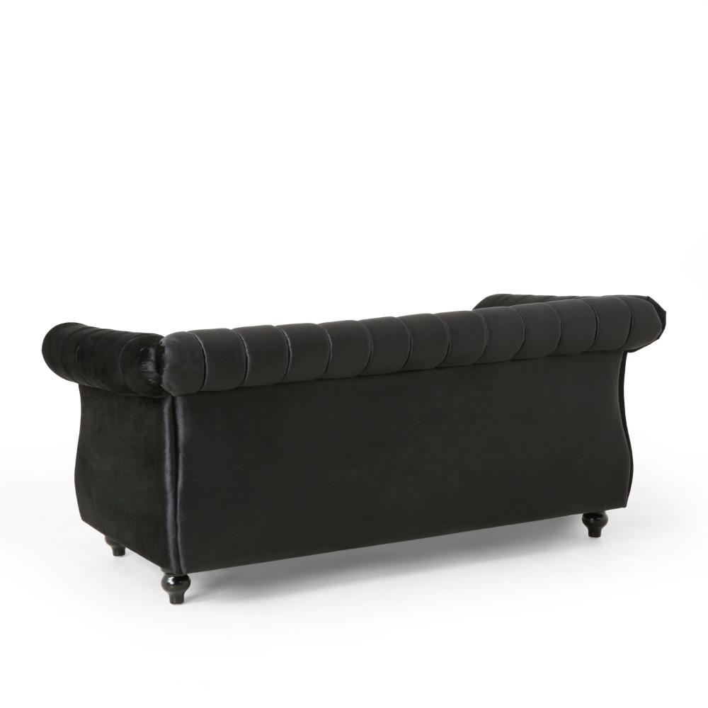 Faye Loveseat, Nailhead Trim, 62 Inch, Channel Stitched Plush Black Velvet -BM323728