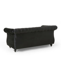 Faye Loveseat, Nailhead Trim, 62 Inch, Channel Stitched Plush Black Velvet -BM323728