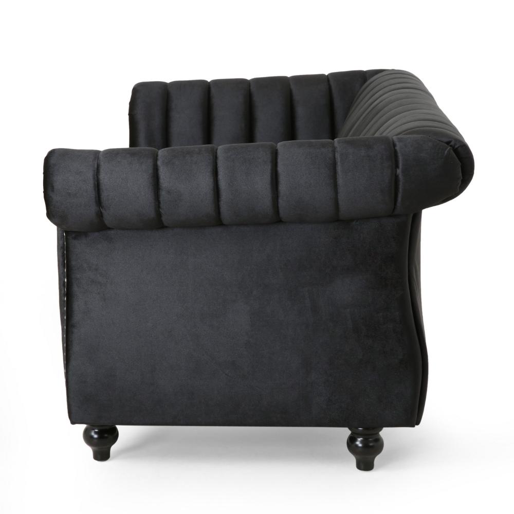 Faye Loveseat, Nailhead Trim, 62 Inch, Channel Stitched Plush Black Velvet -BM323728