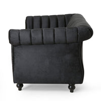 Faye Loveseat, Nailhead Trim, 62 Inch, Channel Stitched Plush Black Velvet -BM323728