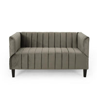 Loveseat, Nailhead Trim, Tuxedo Arms, 53 Inch Channel Stitch Gray Velvet -BM323729