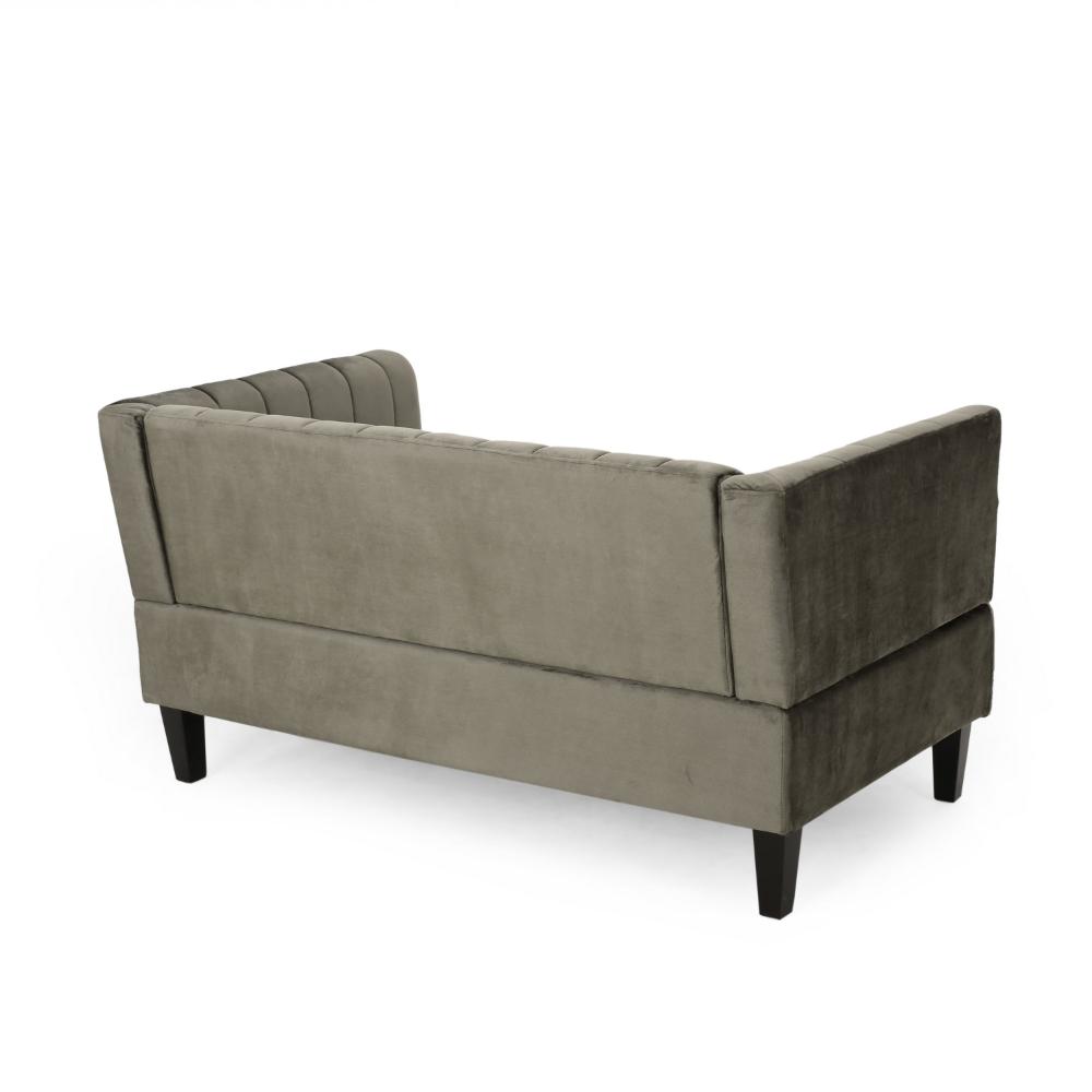 Loveseat, Nailhead Trim, Tuxedo Arms, 53 Inch Channel Stitch Gray Velvet -BM323729