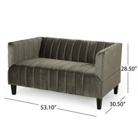 Loveseat, Nailhead Trim, Tuxedo Arms, 53 Inch Channel Stitch Gray Velvet -BM323729