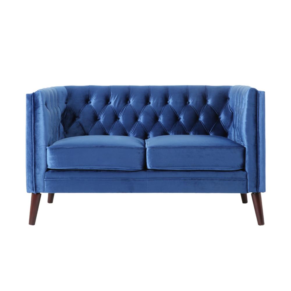 Janie Loveseat, Modern 54 Inch, Button Tufted Diamond Stitch Blue Velvet -BM323731