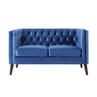 Janie Loveseat, Modern 54 Inch, Button Tufted Diamond Stitch Blue Velvet -BM323731