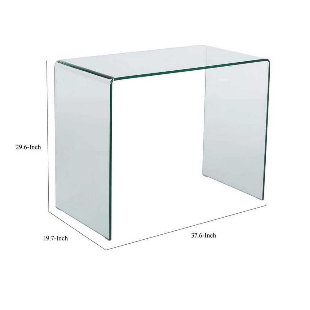 Glass Dining Table, 38 Inch Rectangular Waterfall Edge, Small Space - BM323737