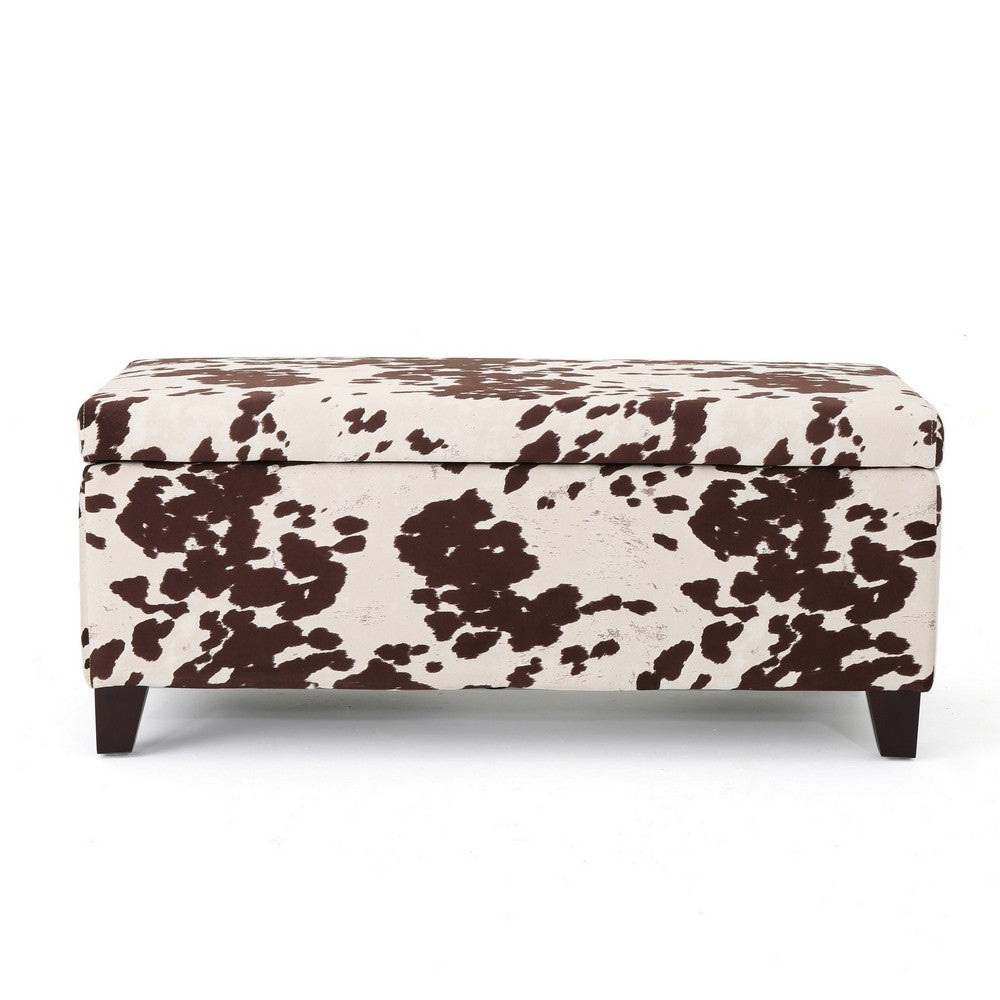 Devi 38 Inch Ottoman w Storage, Brown White Holstein Cow Print Velvet - BM323746
