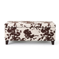 Devi 38 Inch Ottoman w Storage, Brown White Holstein Cow Print Velvet - BM323746