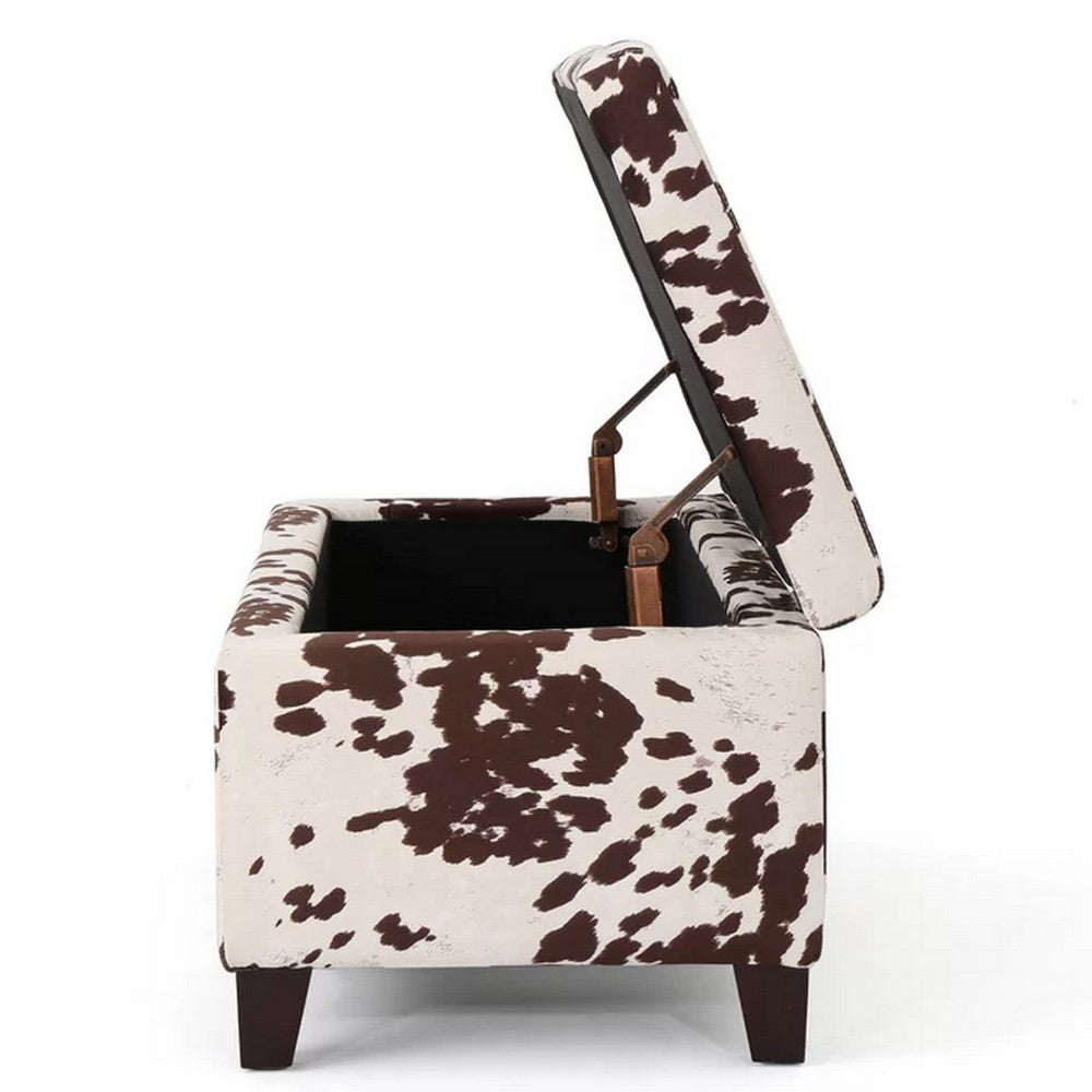 Devi 38 Inch Ottoman w Storage, Brown White Holstein Cow Print Velvet - BM323746