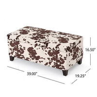 Devi 38 Inch Ottoman w Storage, Brown White Holstein Cow Print Velvet - BM323746