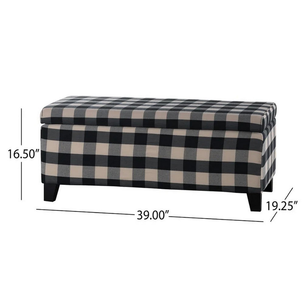 Devi 38 Inch Storage Ottoman, Classic Black Cream Checkered Pattern - BM323747