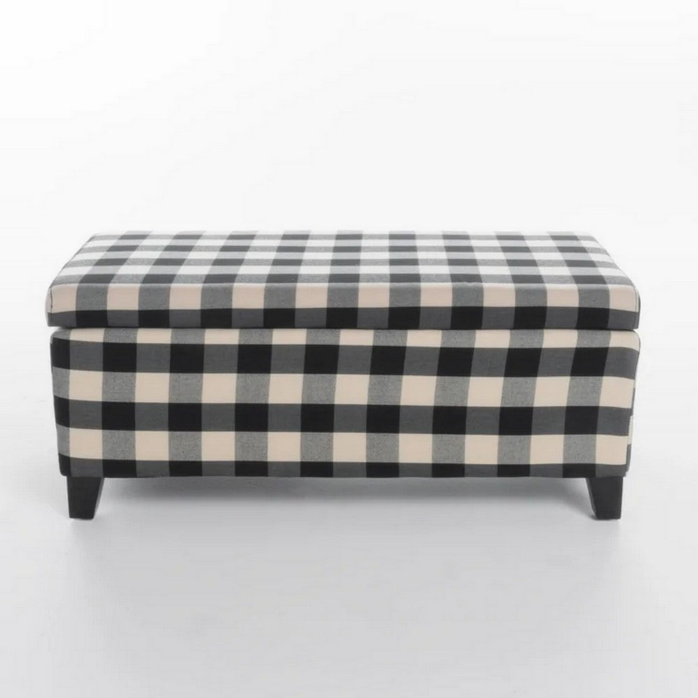 Devi 38 Inch Storage Ottoman, Classic Black Cream Checkered Pattern - BM323747
