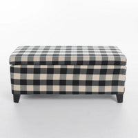Devi 38 Inch Storage Ottoman, Classic Black Cream Checkered Pattern - BM323747