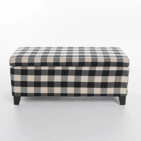 Devi 38 Inch Storage Ottoman, Classic Black Cream Checkered Pattern - BM323747