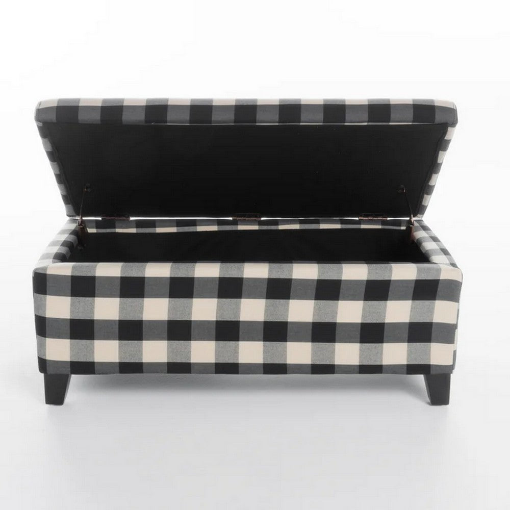 Devi 38 Inch Storage Ottoman, Classic Black Cream Checkered Pattern - BM323747