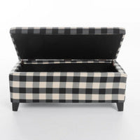 Devi 38 Inch Storage Ottoman, Classic Black Cream Checkered Pattern - BM323747