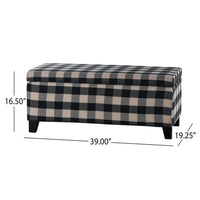 Devi 38 Inch Storage Ottoman, Classic Black Cream Checkered Pattern - BM323747