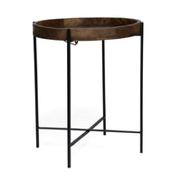 Peo Modern Side End Table, 22 Inch Round Wood Tray, Black Metal Base - BM323749