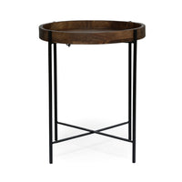 Peo Modern Side End Table, 22 Inch Round Wood Tray, Black Metal Base - BM323749