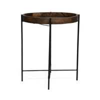 Peo Modern Side End Table, 22 Inch Round Wood Tray, Black Metal Base - BM323749