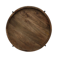 Peo Modern Side End Table, 22 Inch Round Wood Tray, Black Metal Base - BM323749