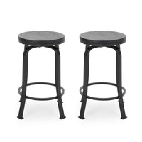 Lni Swivel Counter Stool Set of 2, Faux Wood Seat w Curved Black Metal - BM323750