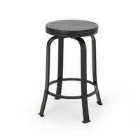 Lni Swivel Counter Stool Set of 2, Faux Wood Seat w Curved Black Metal - BM323750