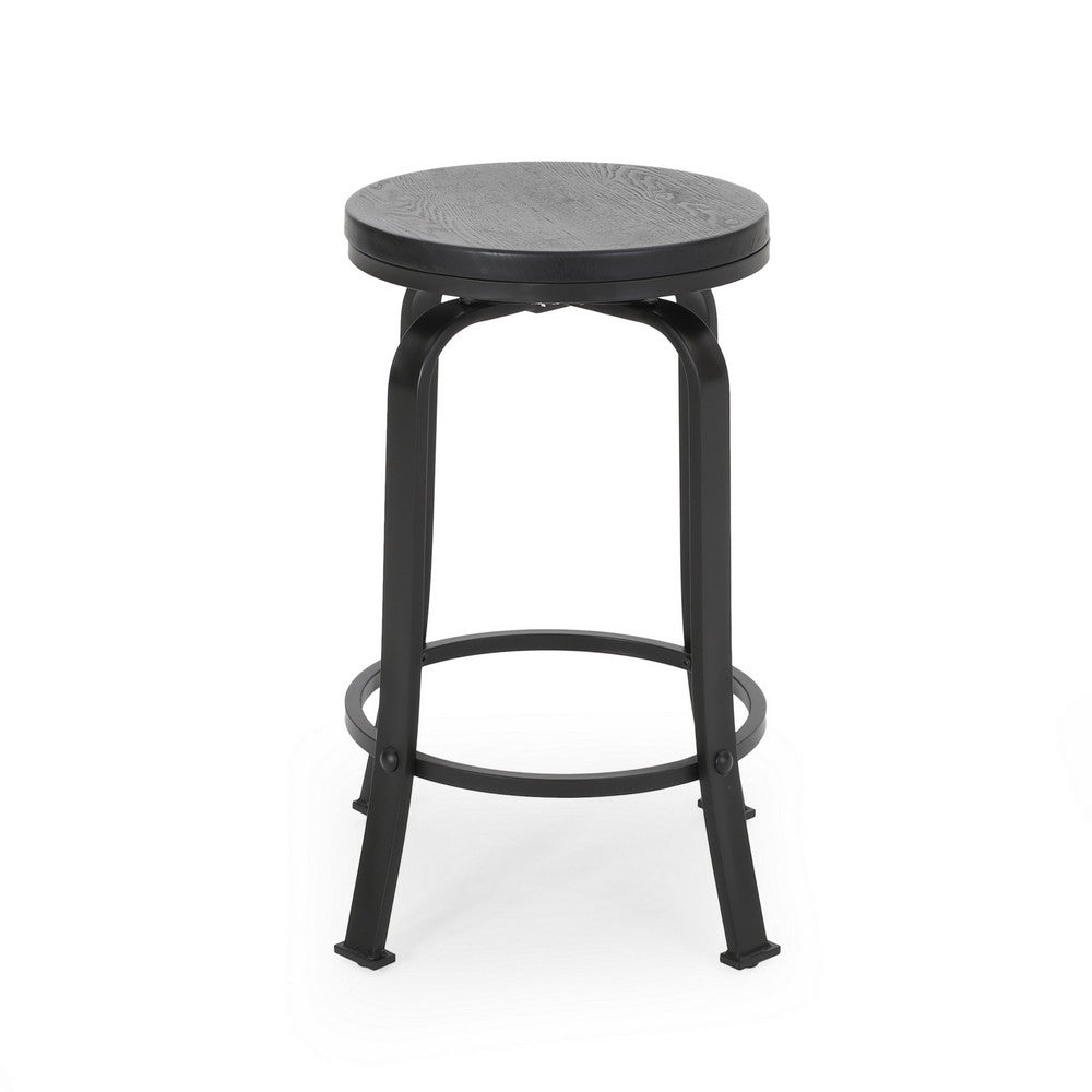 Lni Swivel Counter Stool Set of 2, Faux Wood Seat w Curved Black Metal - BM323750