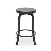 Lni Swivel Counter Stool Set of 2, Faux Wood Seat w Curved Black Metal - BM323750